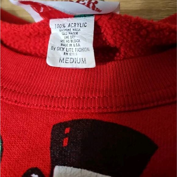 Vtg Christmas Crewneck Nutcracker Red Sweatshirt M Snowman Checks - Picture 6 of 6